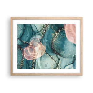 Plakat i ramme af lyst egetræ - Silkeblå, tyl lyserød - 50x40 cm