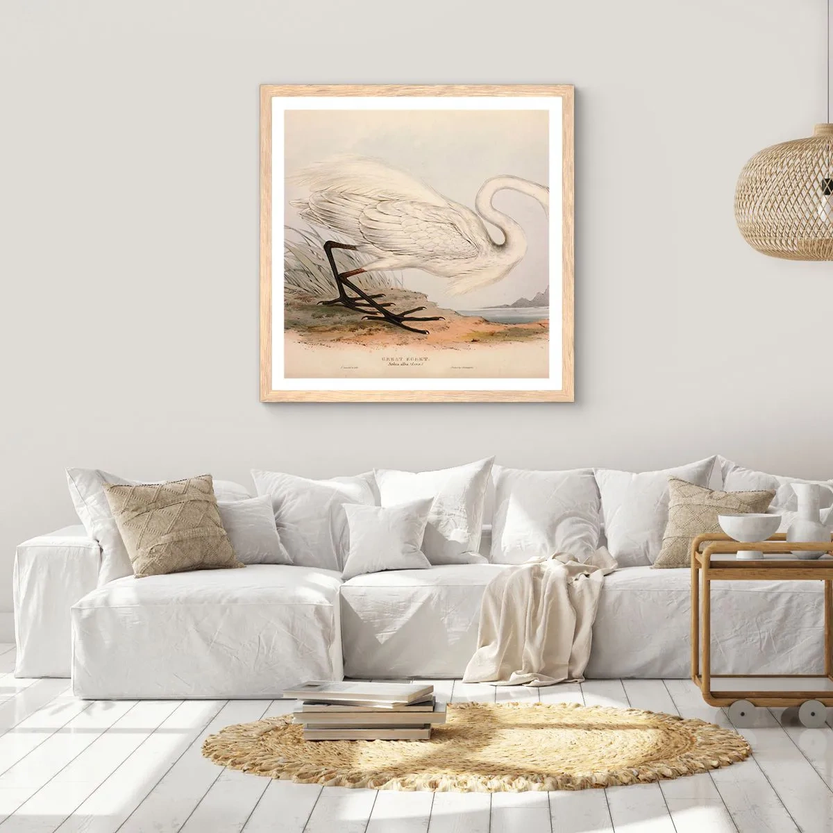 Plakat i ramme af lyst egetræ - Dame på sivene - 50x50 cm