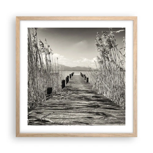 Plakat i ramme af lyst egetræ - I græssernes fred - 50x50 cm