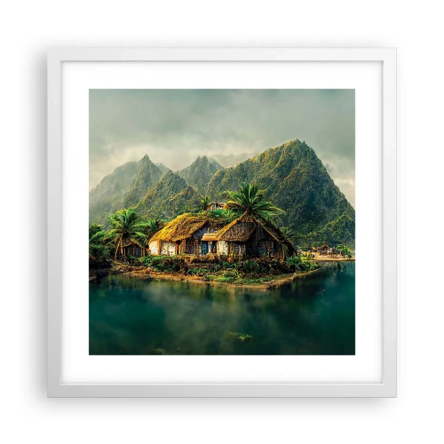 Plakat i hvid ramme - Tropisk paradis - 40x40 cm