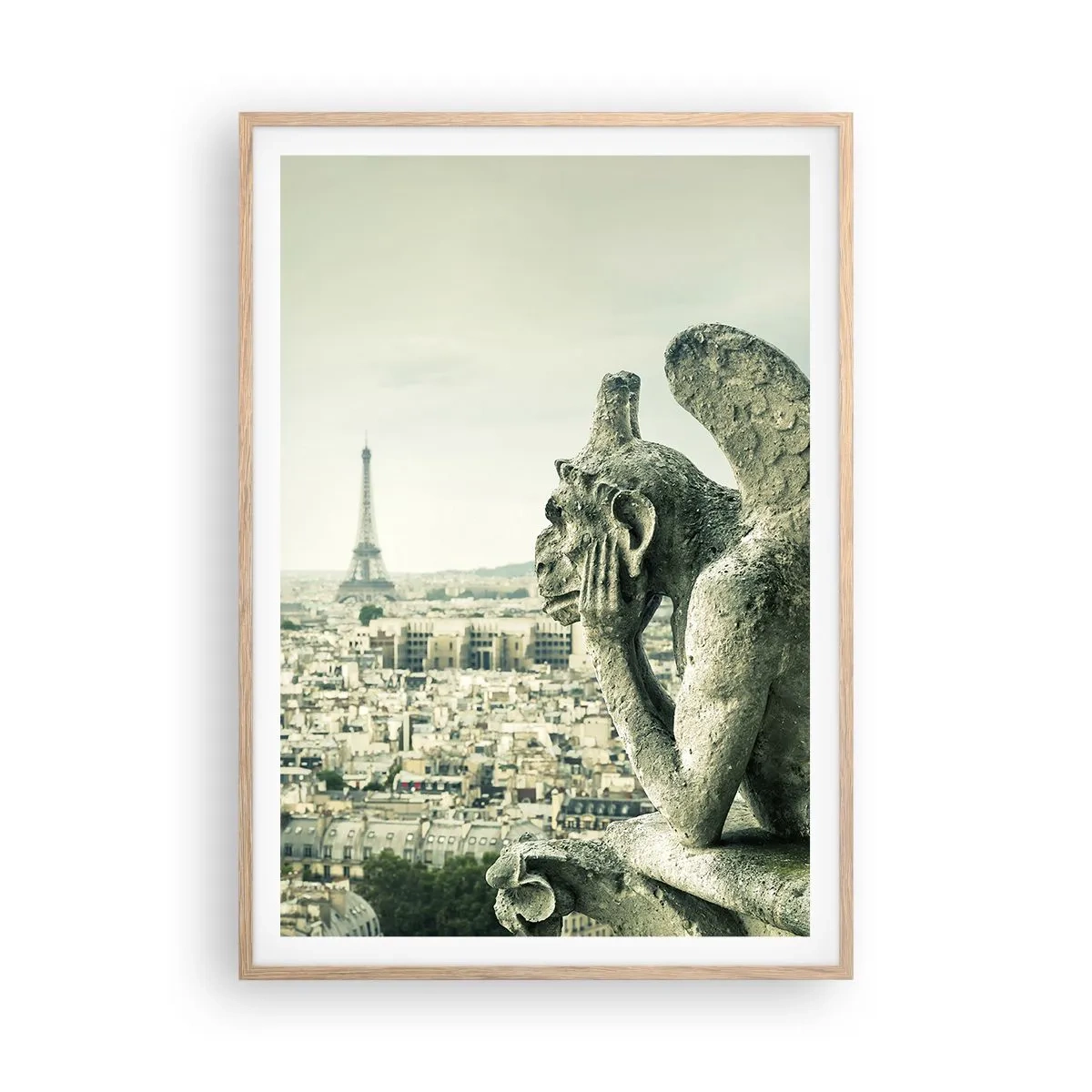 Plakat i ramme af lyst egetræ - Parisisk chat - 70x100 cm