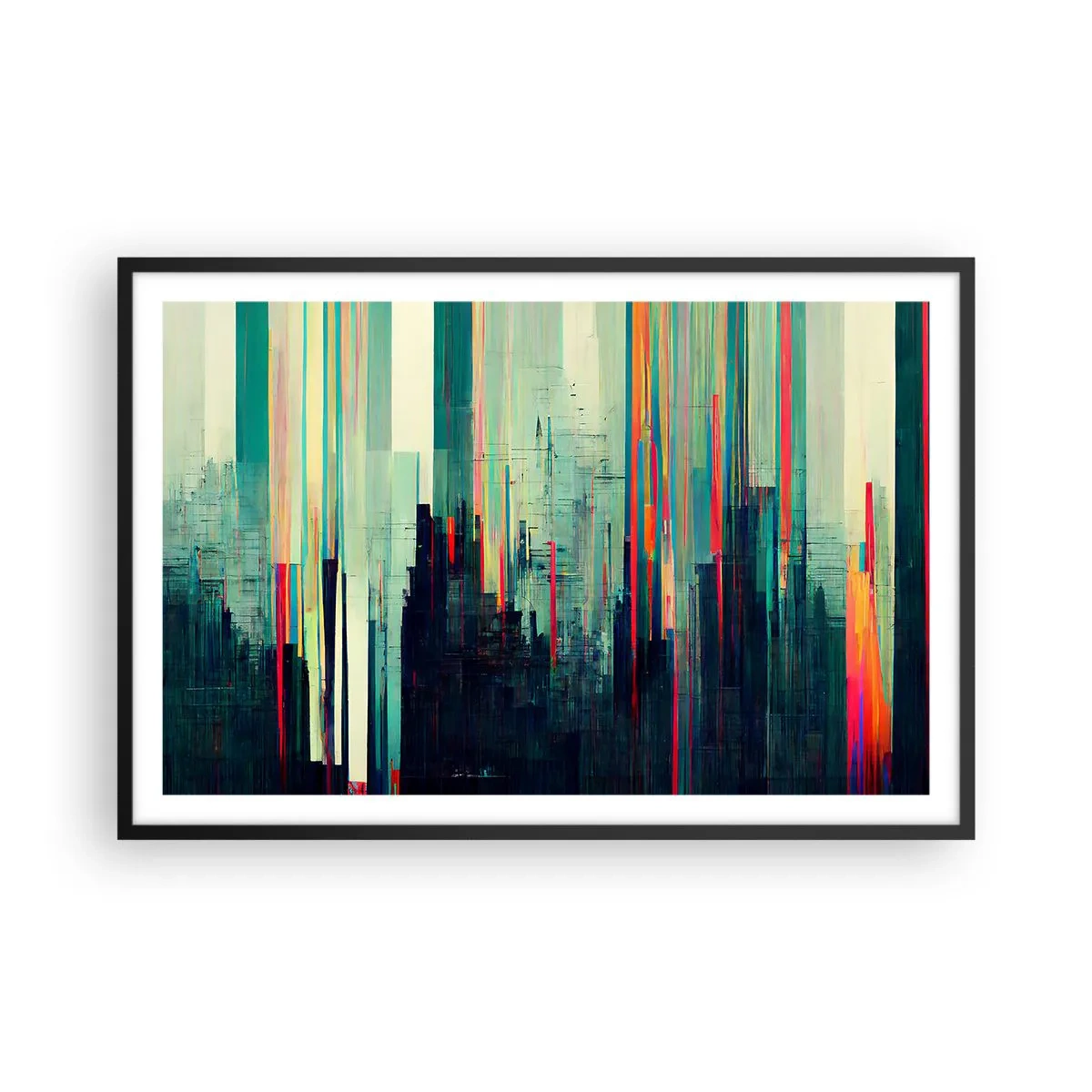 Plakat i sort ramme - Futuristisk by - 91x61 cm