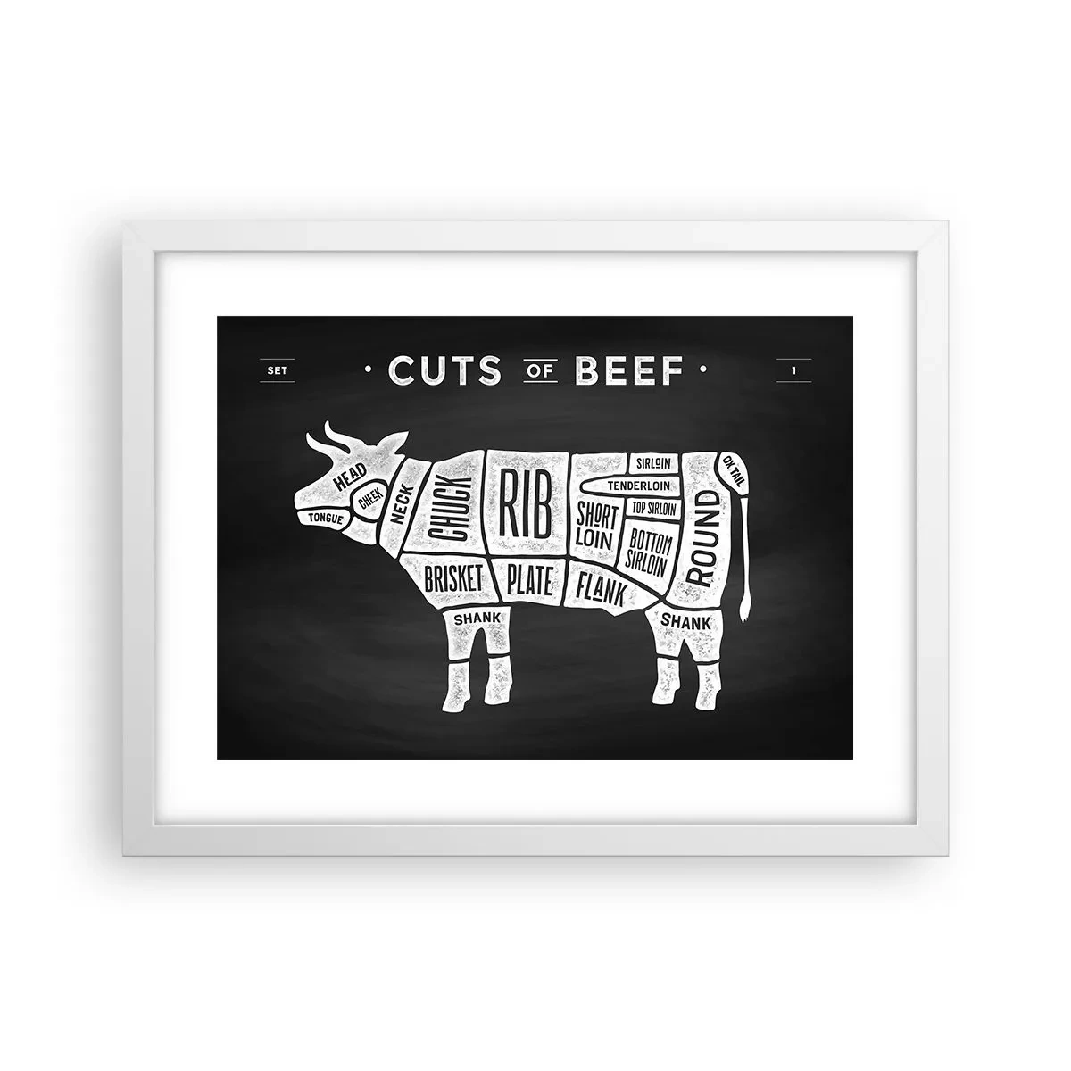 Plakat i hvid ramme - Slagterens grundbog - 40x30 cm