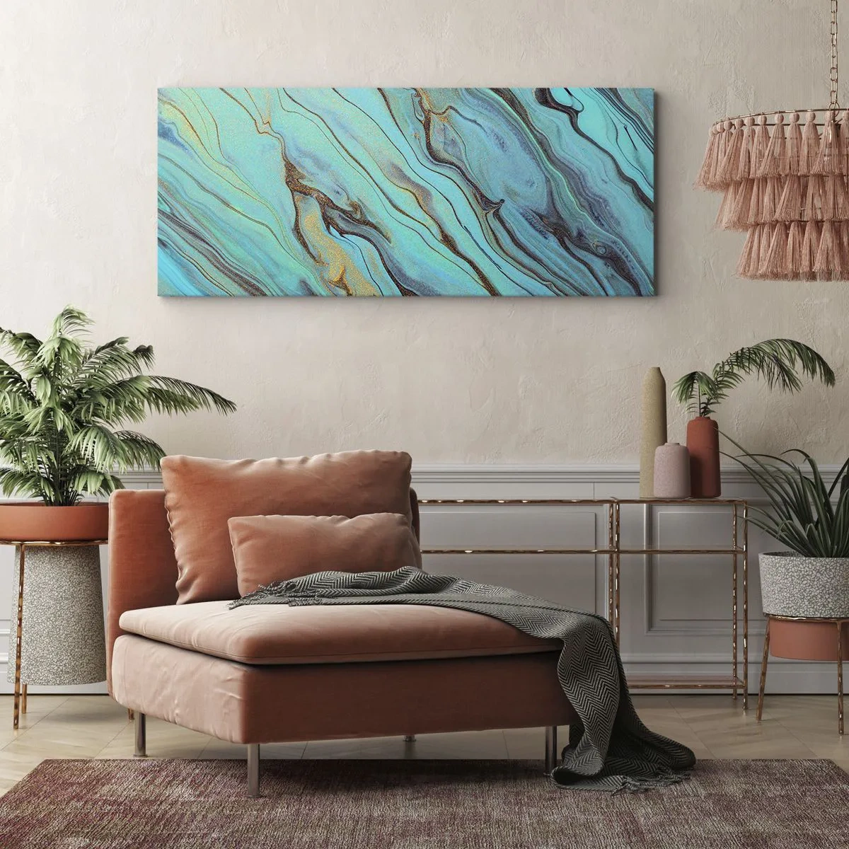 Lærredstryk - Billede på lærred - Turkis tidevand - 100x40 cm