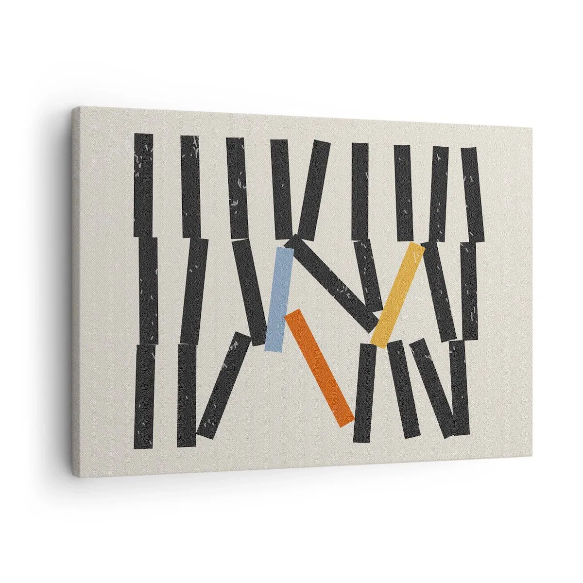 Lærredstryk - Billede på lærred - Abstrakt komposition med farvede og sorte rektangler - 70x50cm - Dominoer - komposition - Moderne vægdekoration til stue og soveværelse ARTTOR
