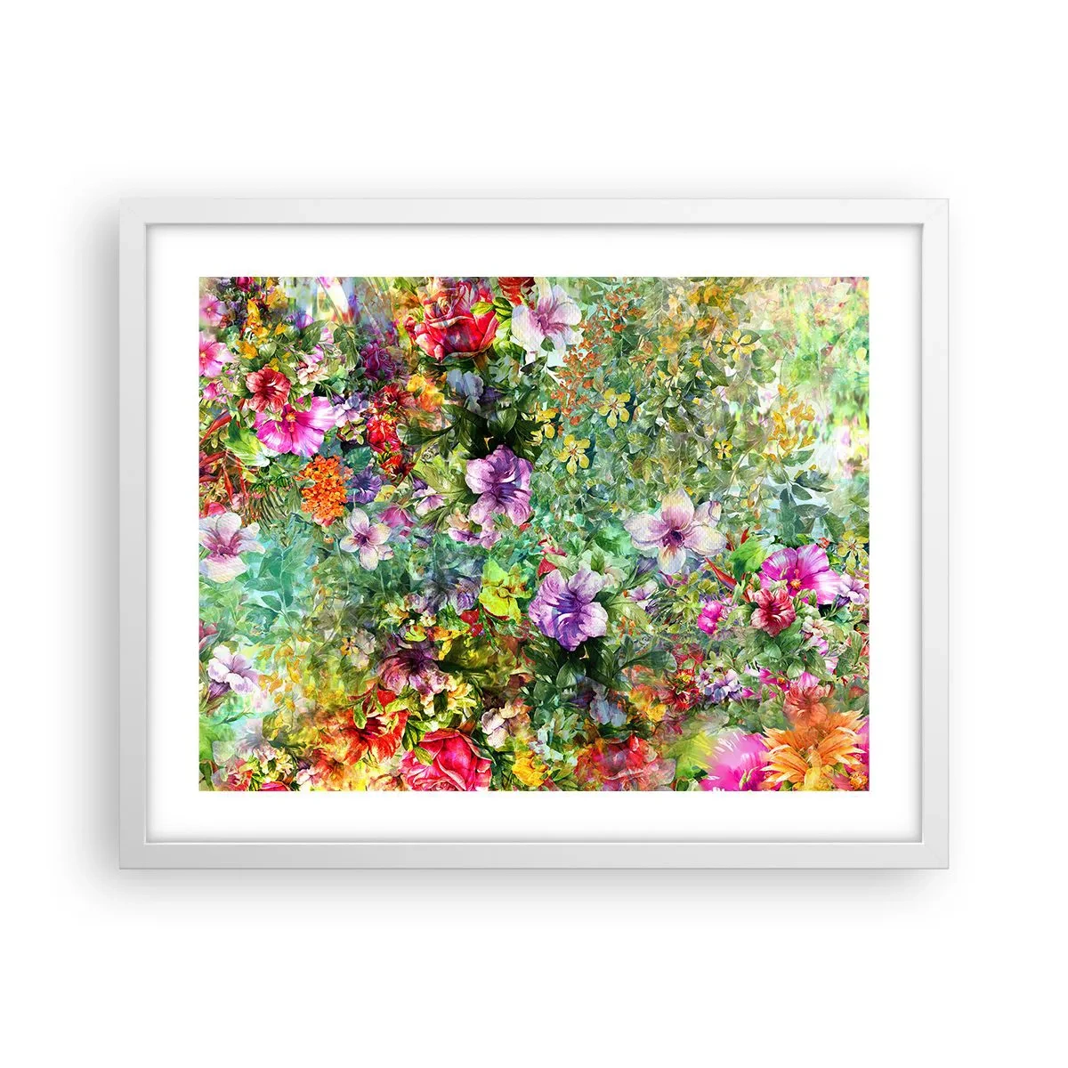 Plakat i hvid ramme - Ind i blomsterne ved fortabelse - 50x40 cm