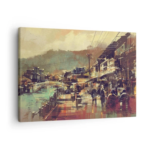 Lærredstryk - Billede på lærred - En by med en bro og kunstnerisk designede gader - 70x50cm - Livet som et væld af gråt - Moderne vægdekoration til stue og soveværelse ARTTOR