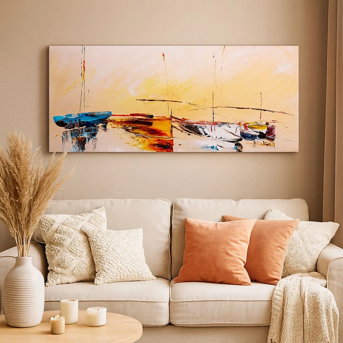 Lærredstryk - Billede på lærred - En aften i havnen - 100x40 cm