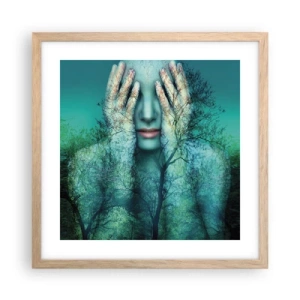 Plakat i ramme af lyst egetræ - Nedsænket i blåt - 40x40 cm