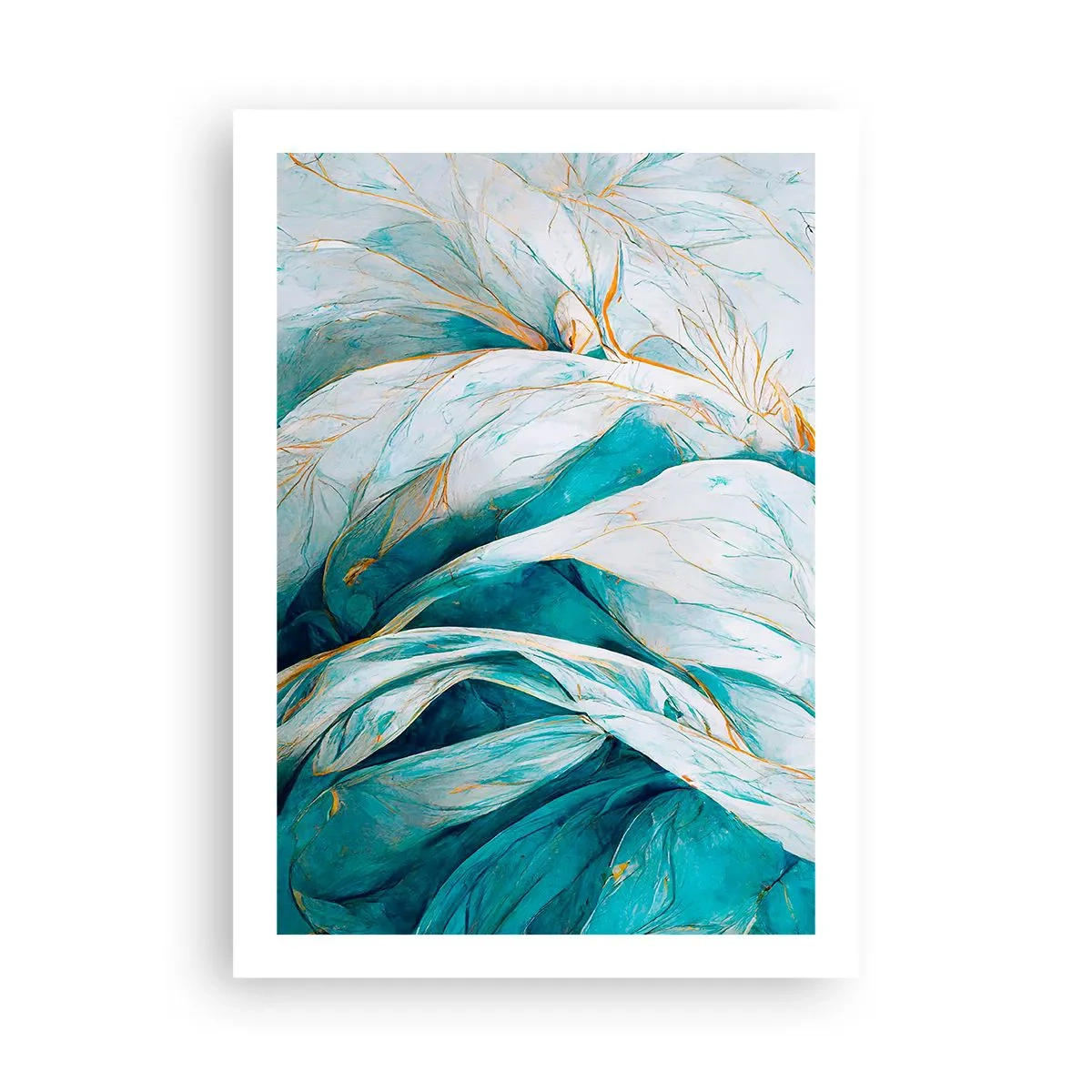 Plakat - Blå abstraktion med et guldmotiv - 50x70 cm