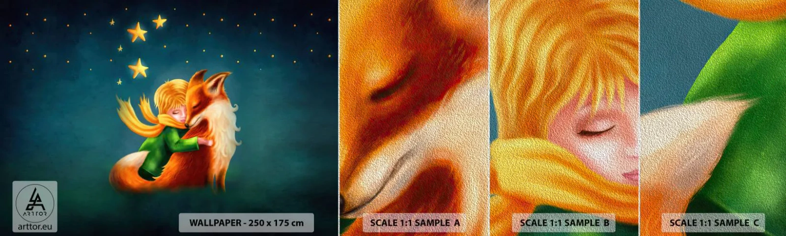 Prøve Fototapet Premium Sand - Lille Prins - For børn, Ræv, Dreng - 100x30 cm