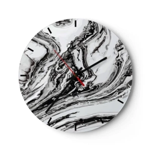 Vægur, Uret - Abstrakt marmormønster i sort og hvid - 30x30cm - I begyndelsen var det kaos - Moderne vægdekoration til stue, køkken og soveværelse ARTTOR