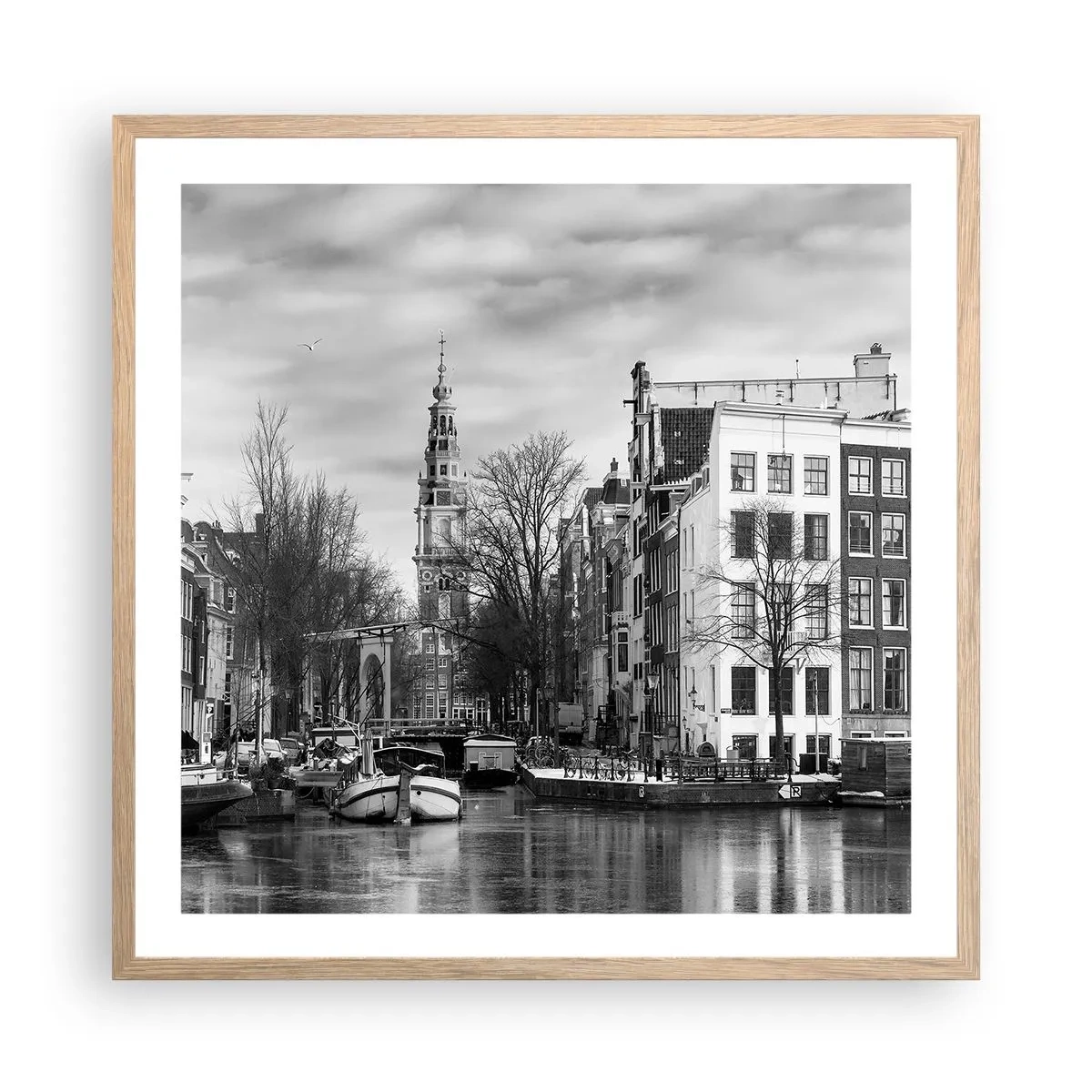 Plakat i ramme af lyst egetræ - Amsterdam stemning - 60x60 cm