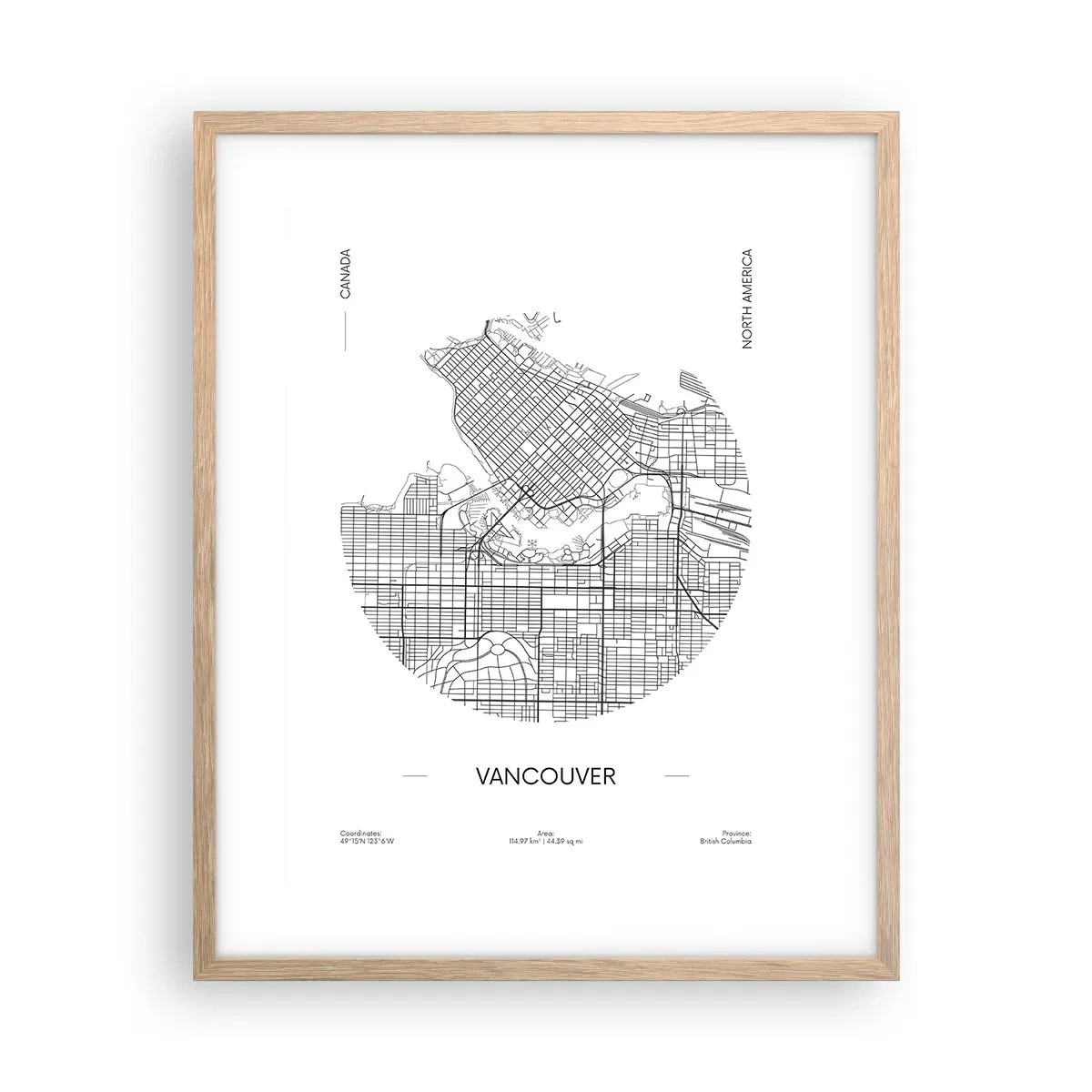 Plakat i ramme af lyst egetræ - Anatomi af Vacouver - 40x50 cm