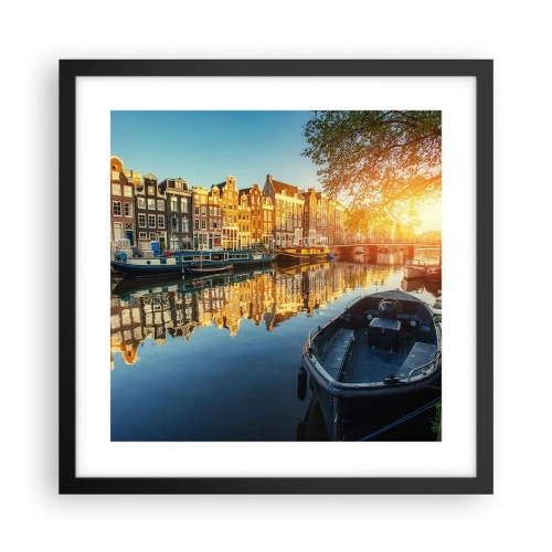 Plakat i sort ramme - Morgen i Amsterdam - 40x40 cm