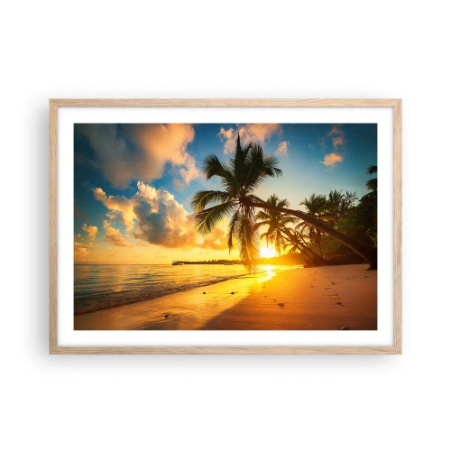 Plakat i ramme af lyst egetræ - Caribisk drøm - 70x50 cm