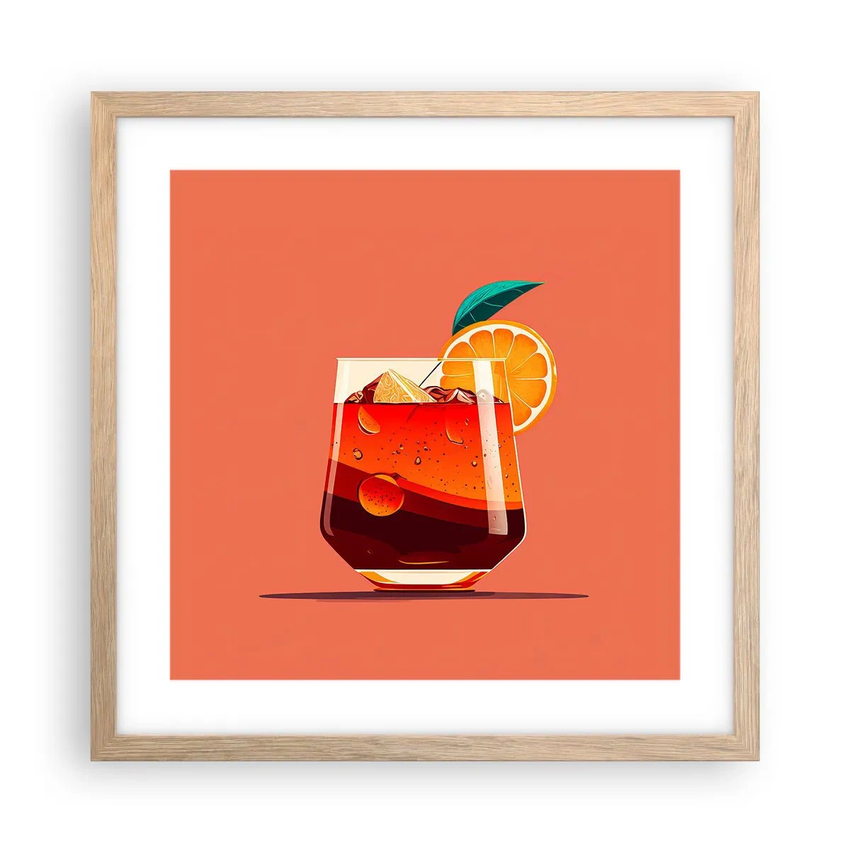 Plakat i ramme af lyst egetræ - Sommerens forfriskning - 40x40 cm