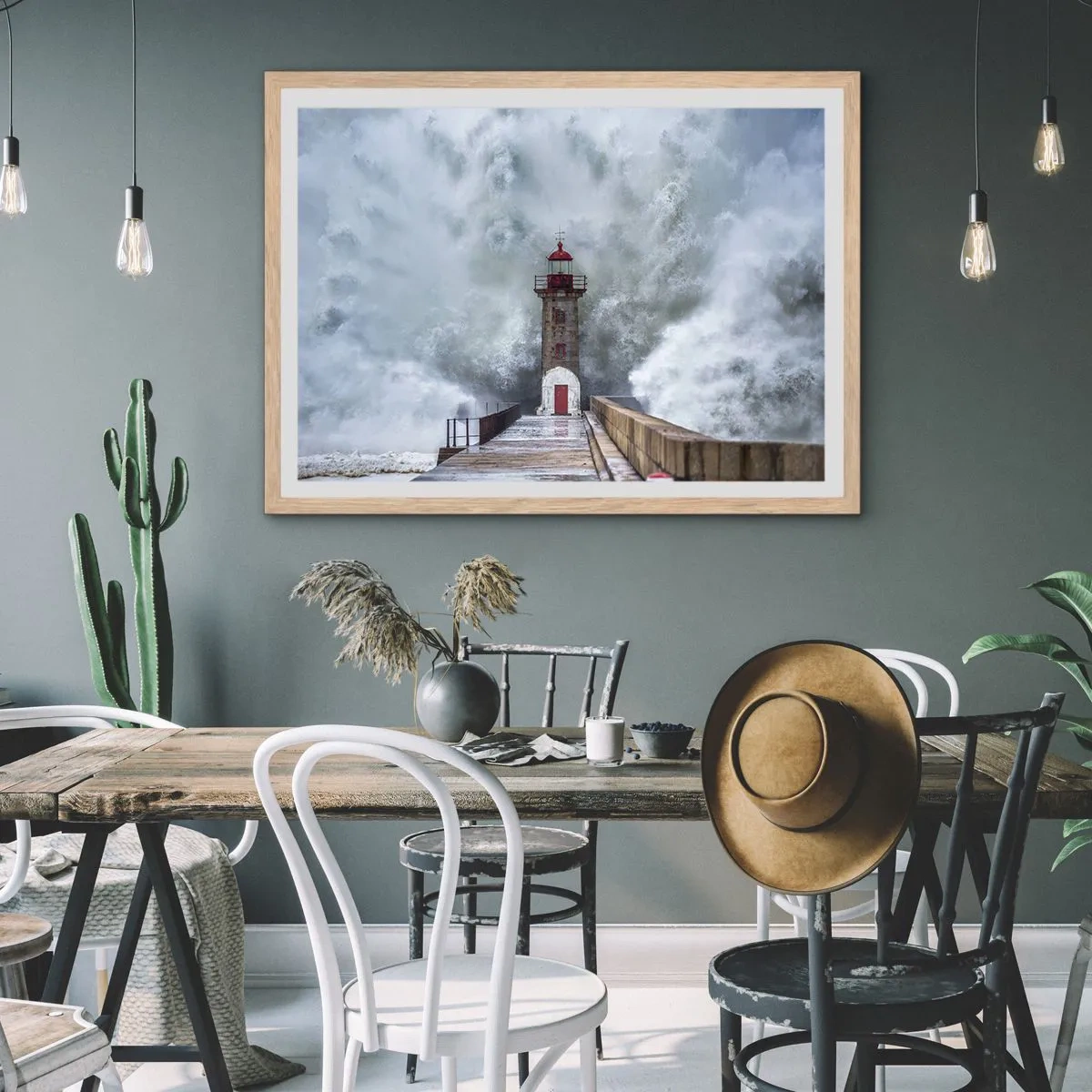 Plakat i ramme af lyst egetræ - Vandets brusen, vindens susen, lyden af vinden - 50x40 cm