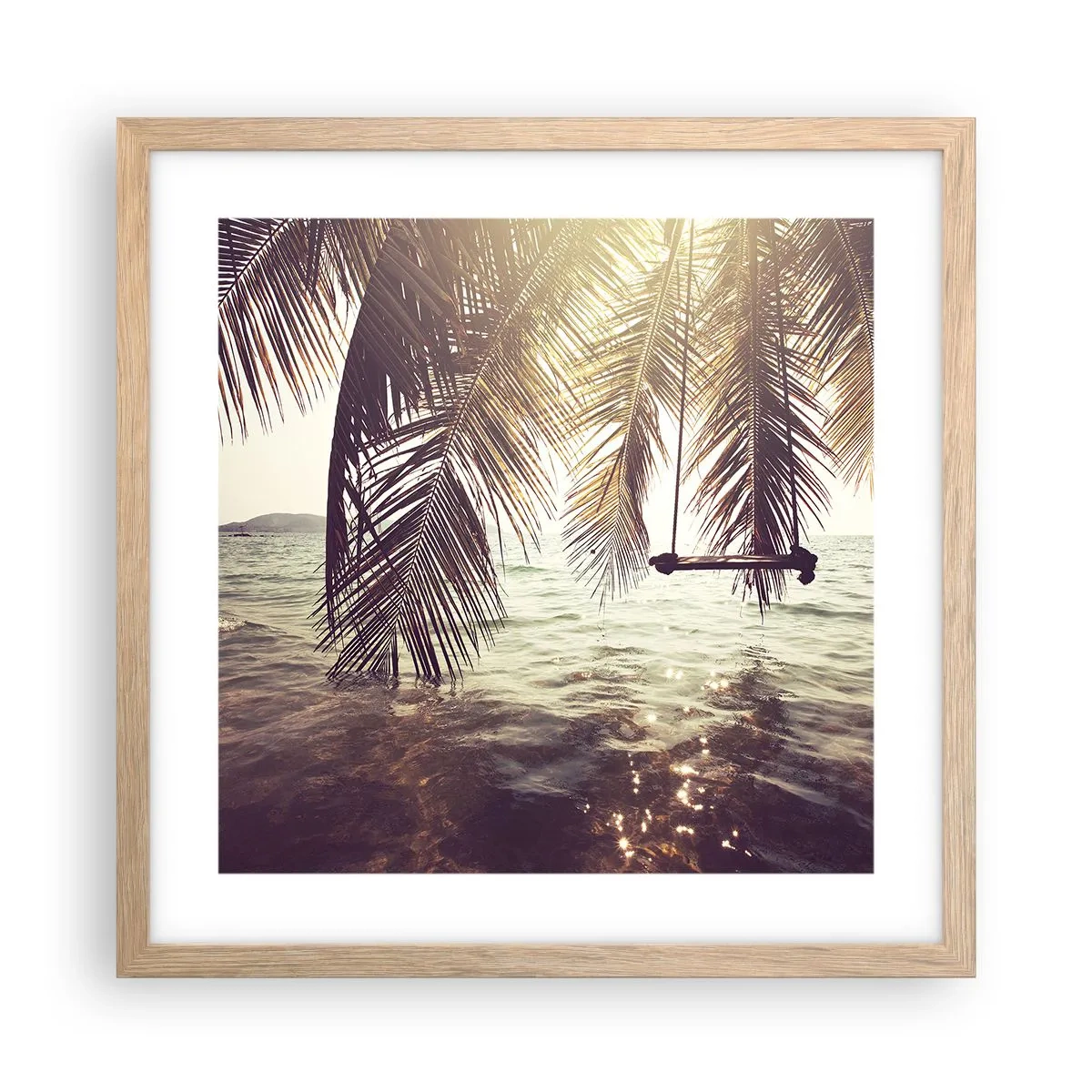 Plakat i ramme af lyst egetræ - Du kan svæve i skyerne efter behag - 40x40 cm