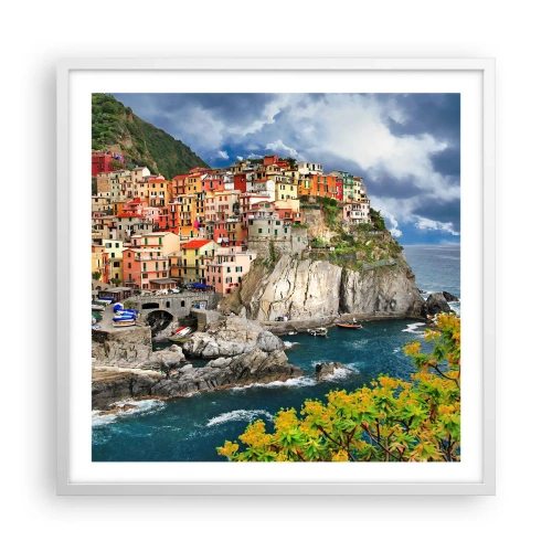 Plakat i hvid ramme - En klynge klæber sig til klipperne - 60x60 cm