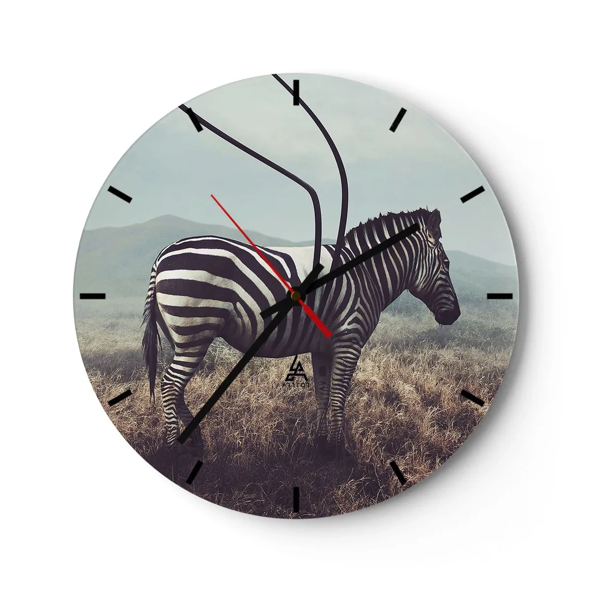 Vægur, Uret - En zebra i naturlige omgivelser mod savannens baggrund - 30x30cm - OBS! Fejl - Moderne vægdekoration til stue, køkken og soveværelse ARTTOR