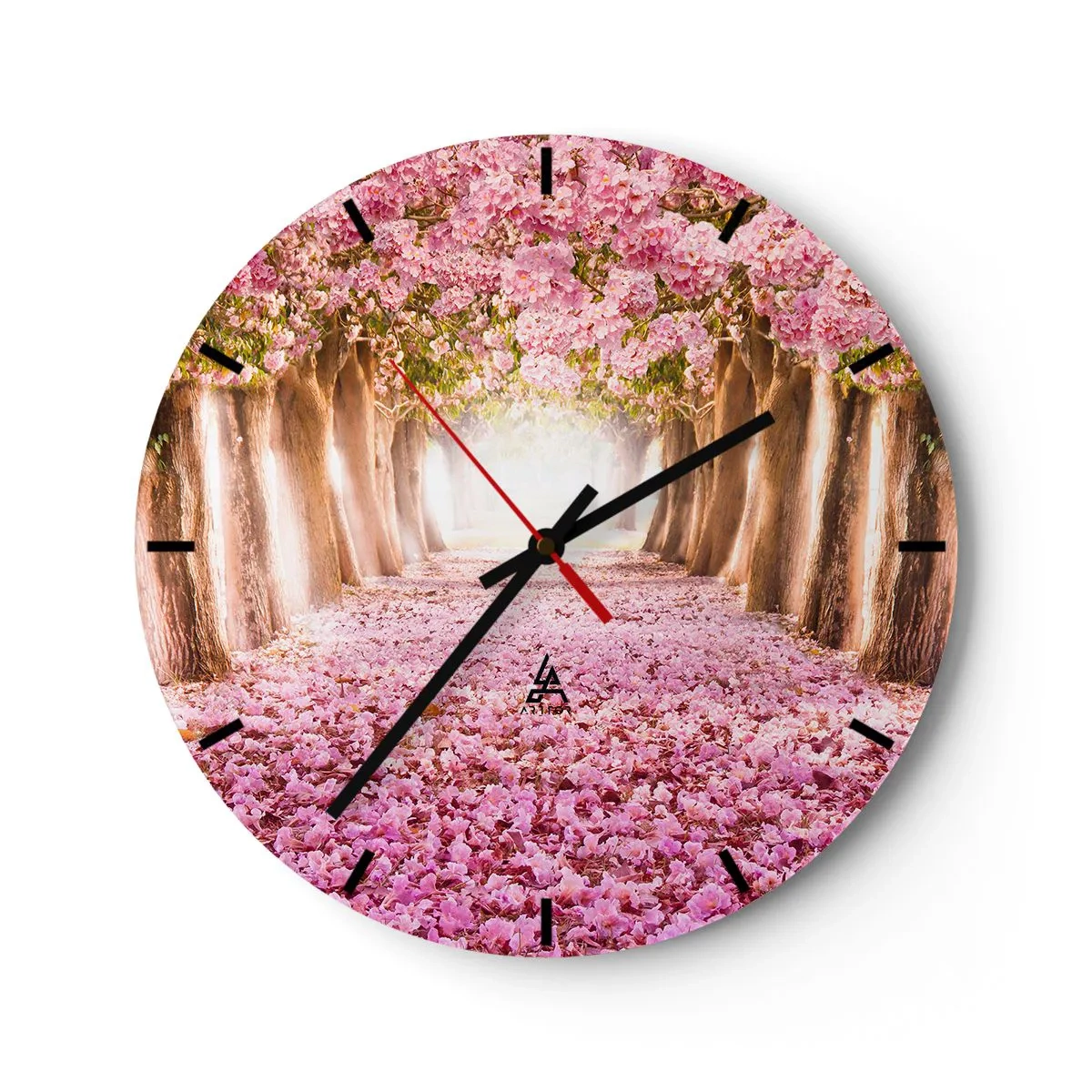 Vægur, Uret - En allé med blomstrende kirsebærtræer - 30x30cm - Vejen til paradis - Moderne vægdekoration til stue, køkken og soveværelse ARTTOR