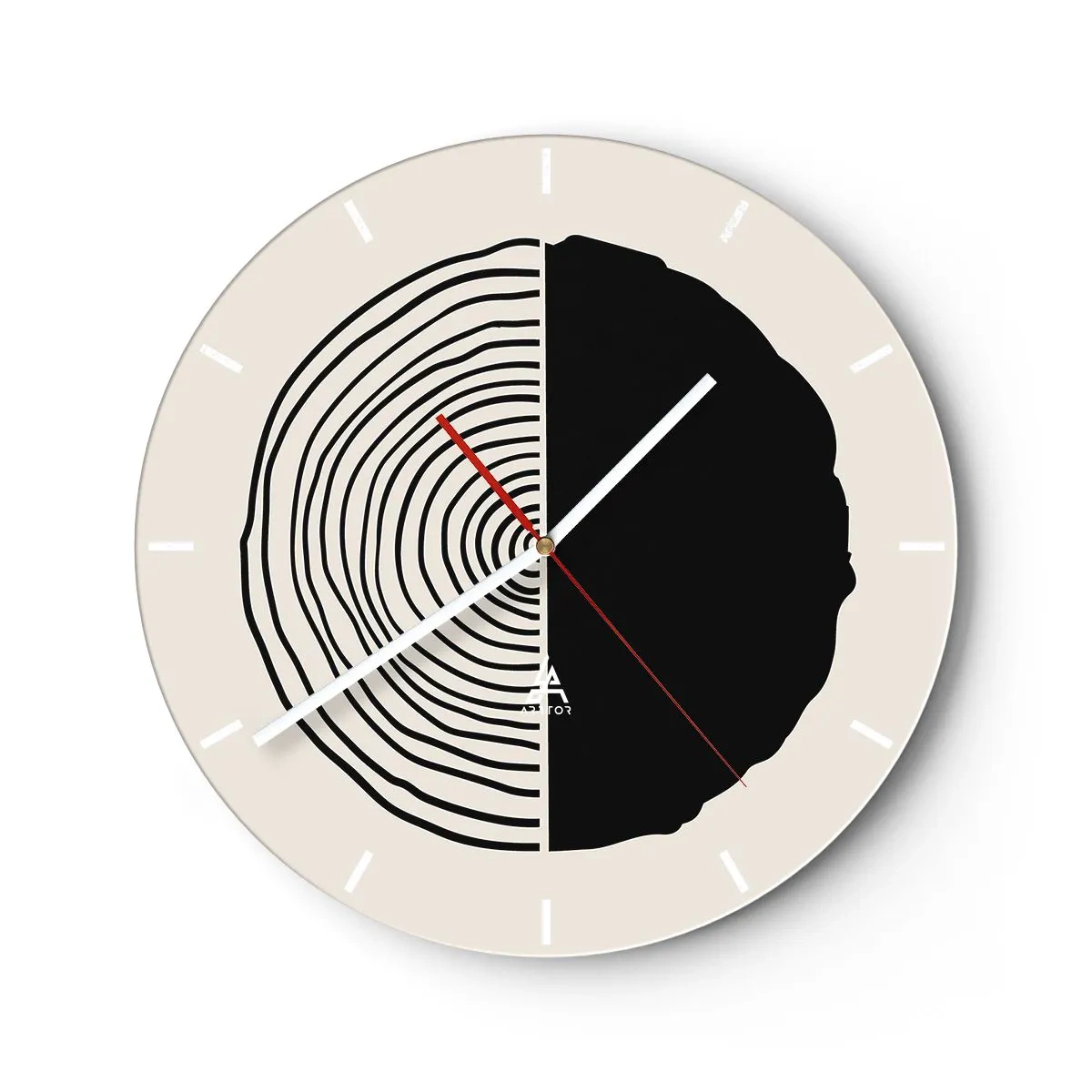Vægur, Uret - Et minimalistisk motiv af et tværsnit af en bagagerum i kontrastfarver - 30x30cm - Halvt og halvt - Moderne vægdekoration til stue, køkken og soveværelse ARTTOR