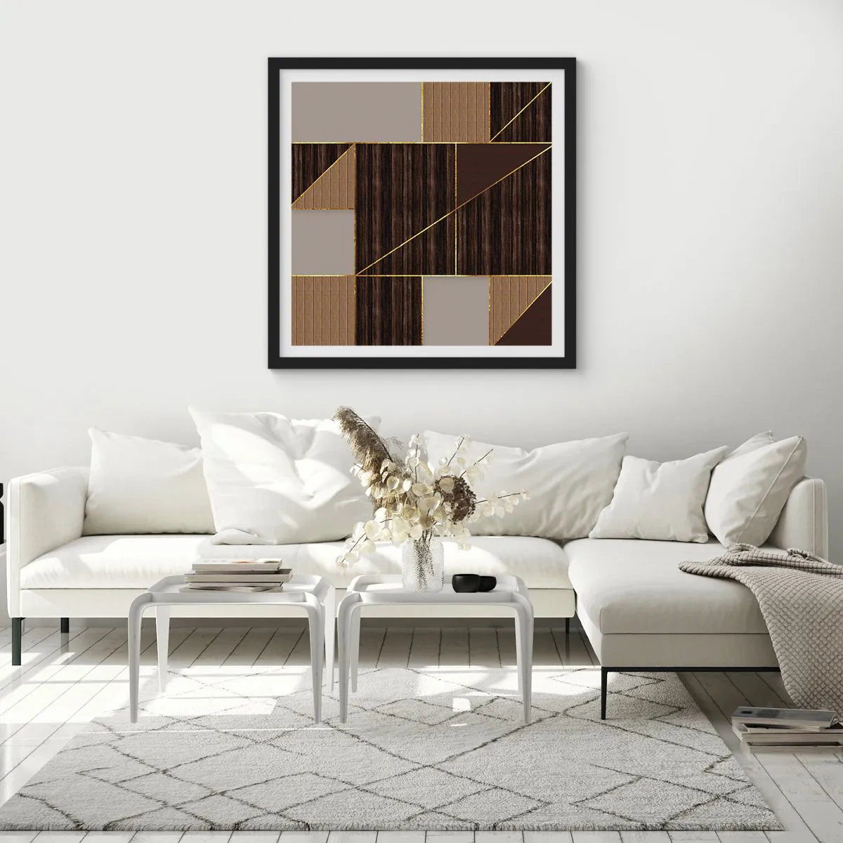 Plakat i sort ramme - En mosaik af brune og gyldne farver - 30x30 cm