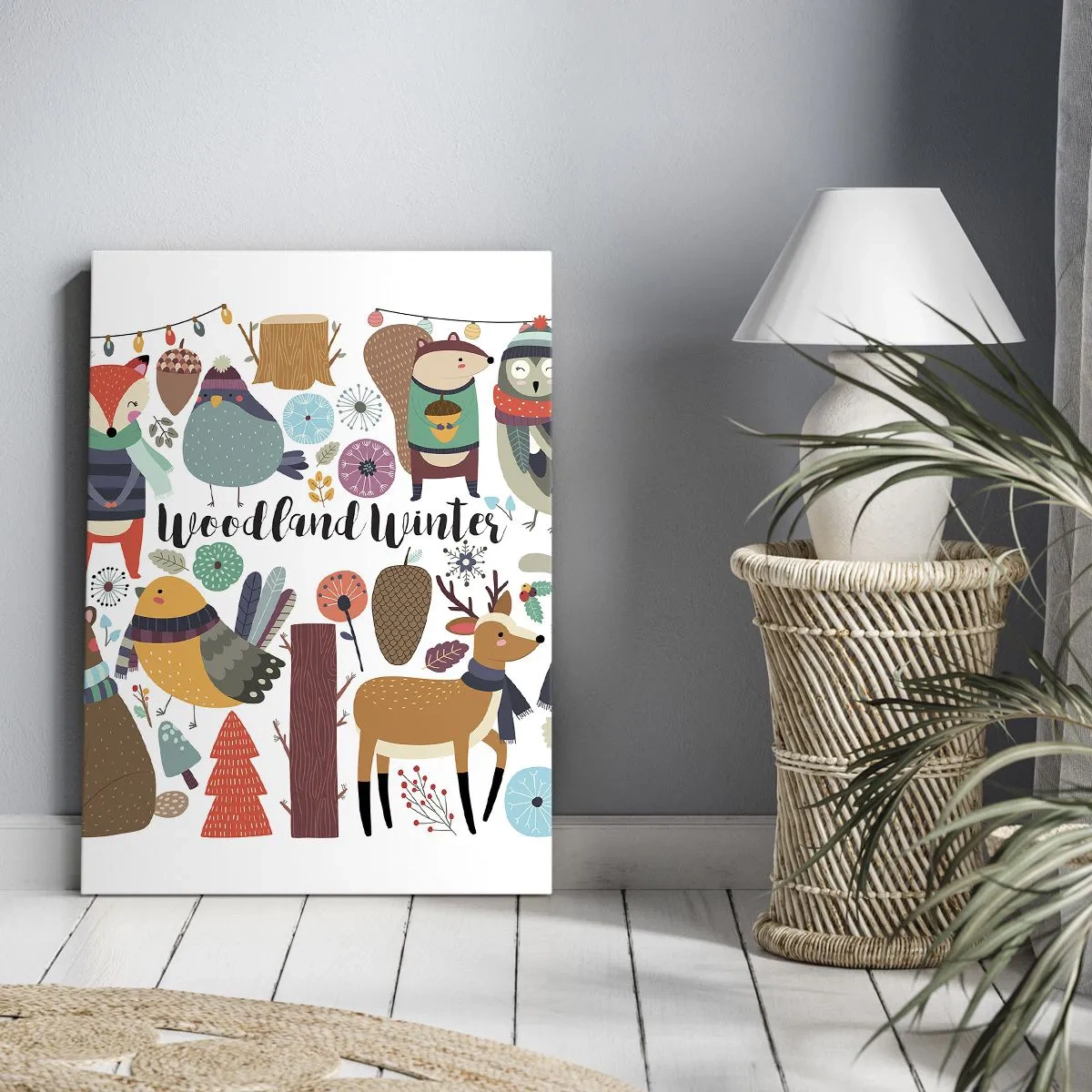 Lærredstryk - Billede på lærred - En eventyrlig jul i skoven - 55x100 cm