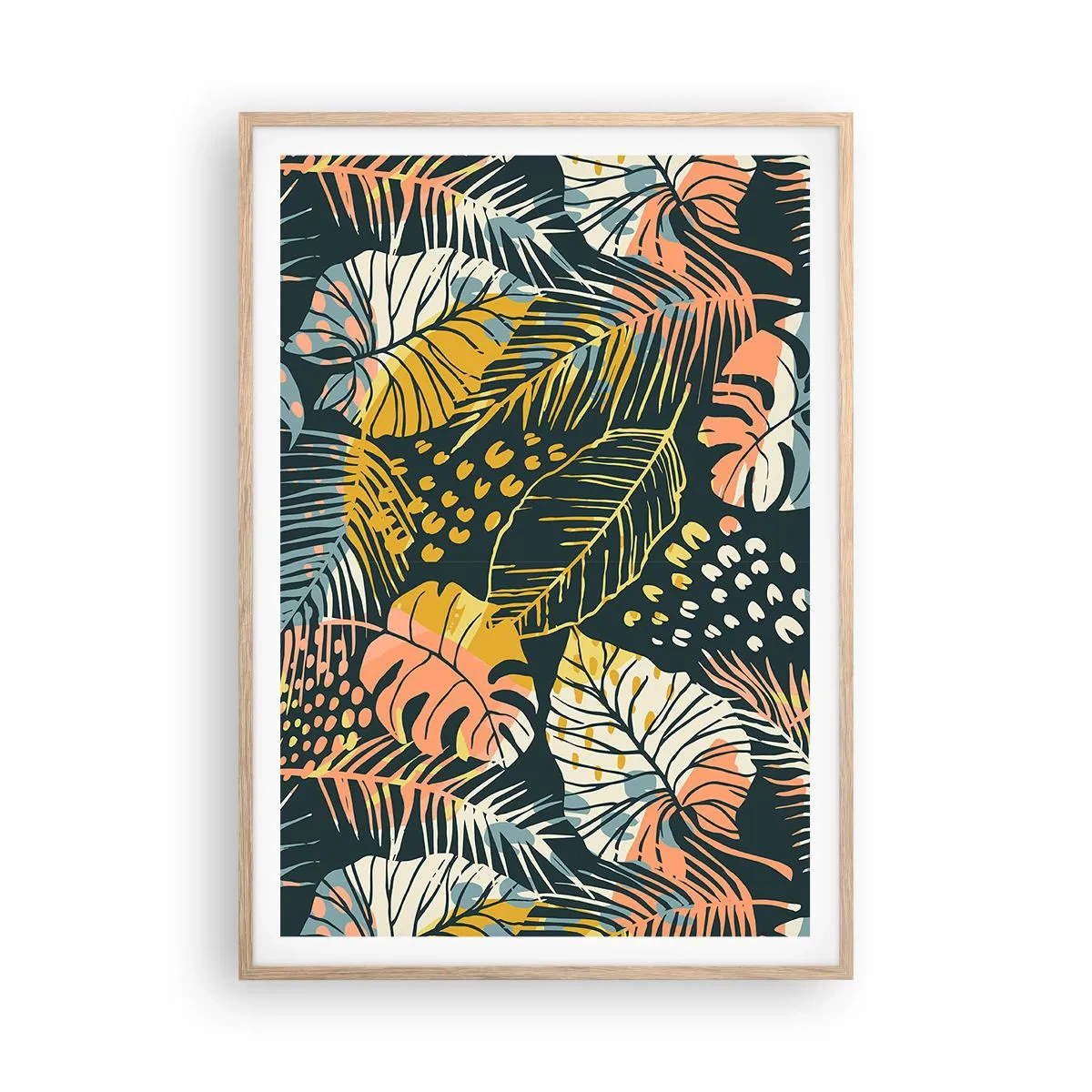 Plakat i ramme af lyst egetræ - Løvrig fantasi - 70x100 cm