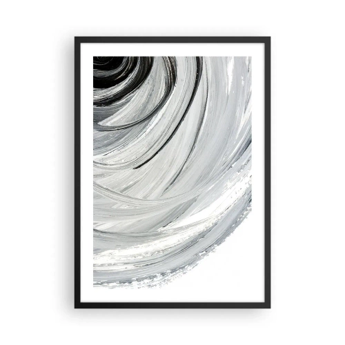 Plakat i sort ramme - Dynamisk abstraktion i nuancer af sort, hvid og grå - 50x70cm - Orbital komposition - Moderne vægdekoration til stue og soveværelse ARTTOR
