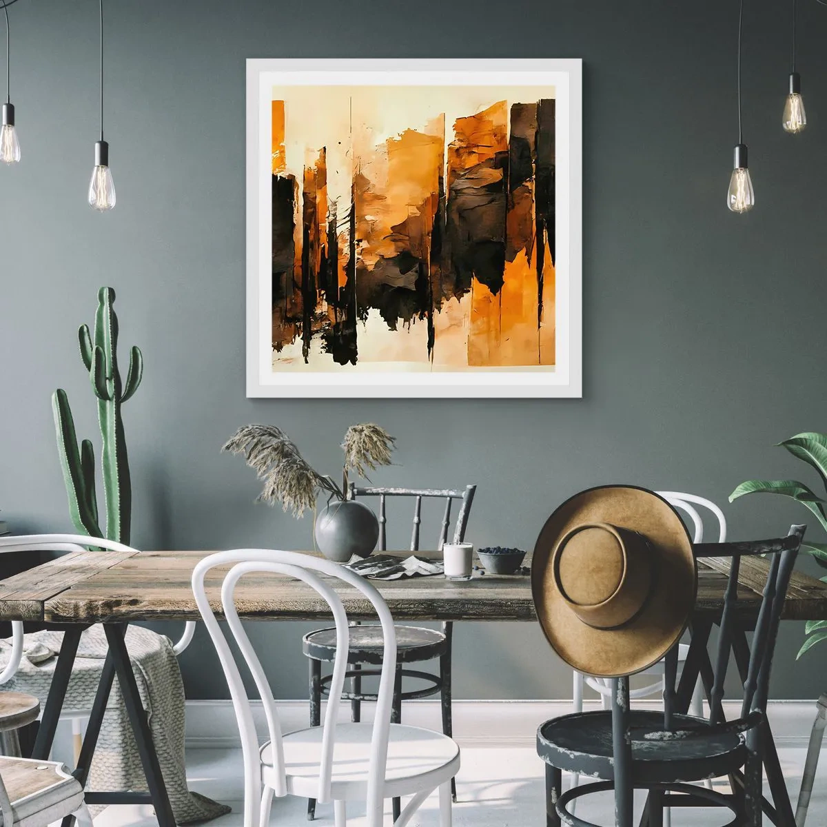 Plakat i hvid ramme - Harmoni af sort og guld - 60x60 cm