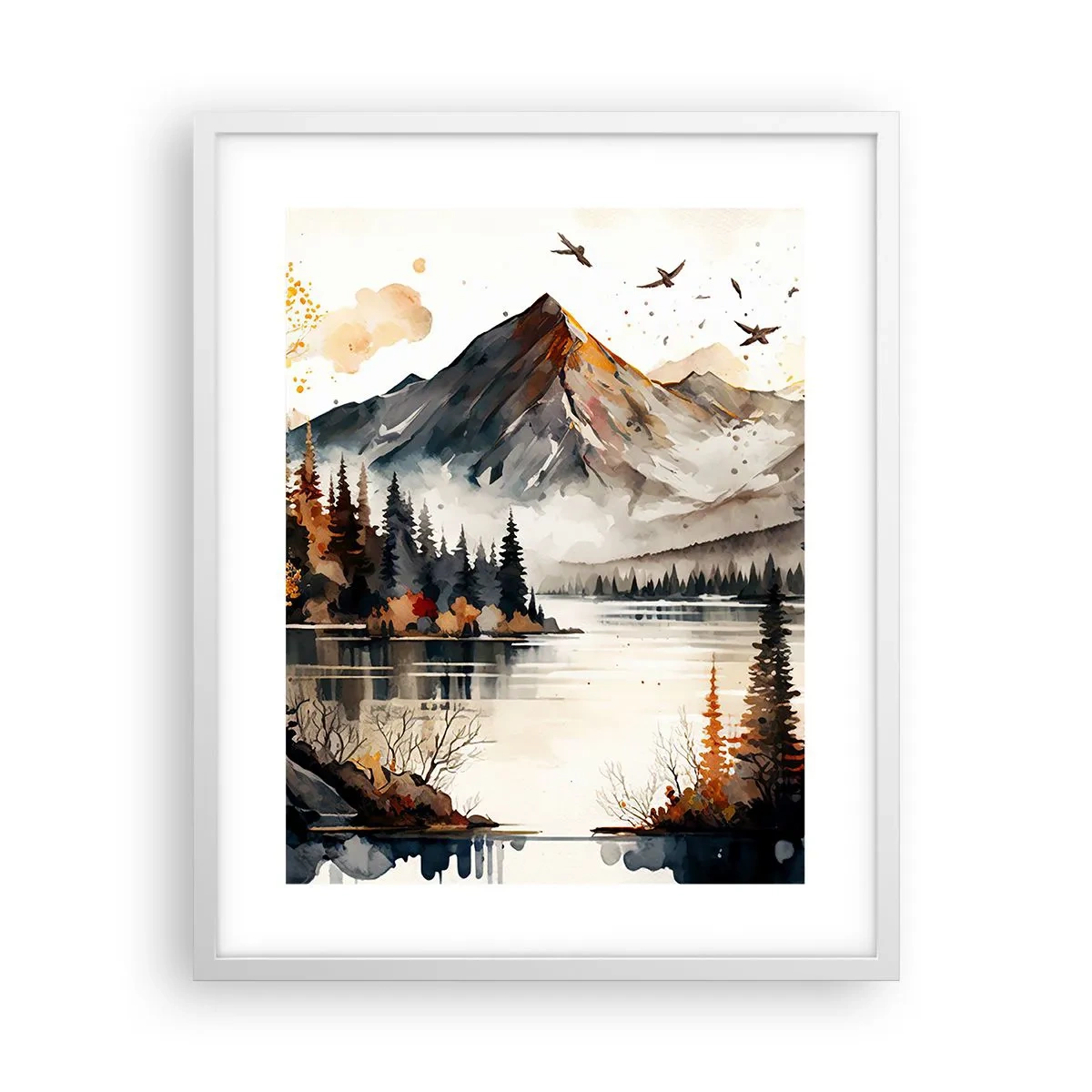 Plakat i hvid ramme - Gyldent efterår i bjergene - 40x50 cm