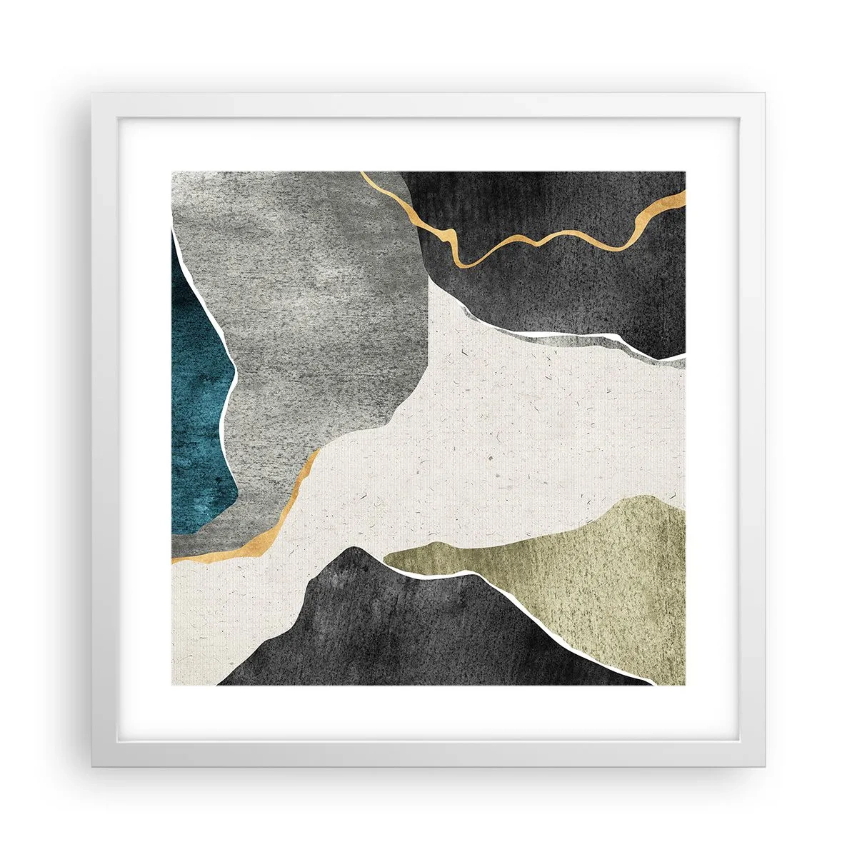 Plakat i hvid ramme - Mosaikkomposition med en streng af guld - 40x40 cm