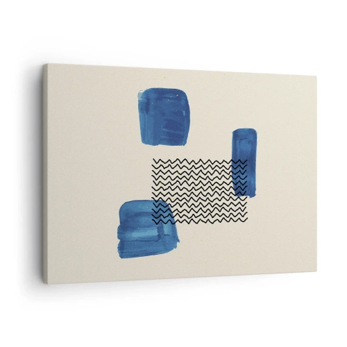 Lærredstryk - Billede på lærred - Abstrakt komposition med blå pletter og bølgede linjer - 70x50cm - Abstrakt kvartet - Moderne vægdekoration til stue og soveværelse ARTTOR