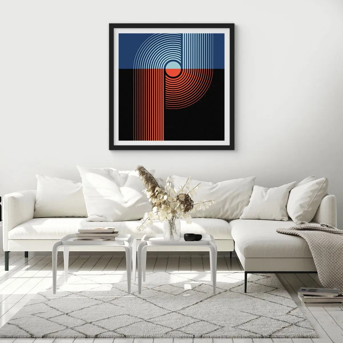 Plakat i sort ramme - I en geometrisk omfavnelse - 30x30 cm