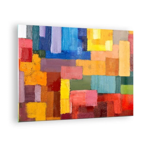 Billede på glas - Abstrakt komposition af farvede rektangler - 70x50cm - Hver især forskellige, alle farverige - Moderne vægdekoration til stue og soveværelse ARTTOR