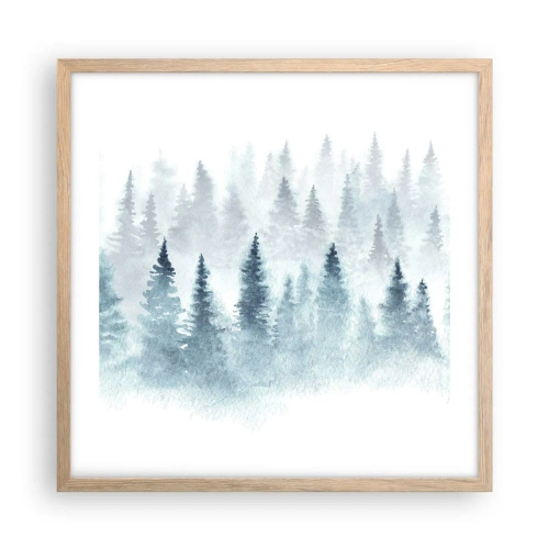 Plakat i ramme af lyst egetræ - Indhyllet i tåge - 50x50 cm