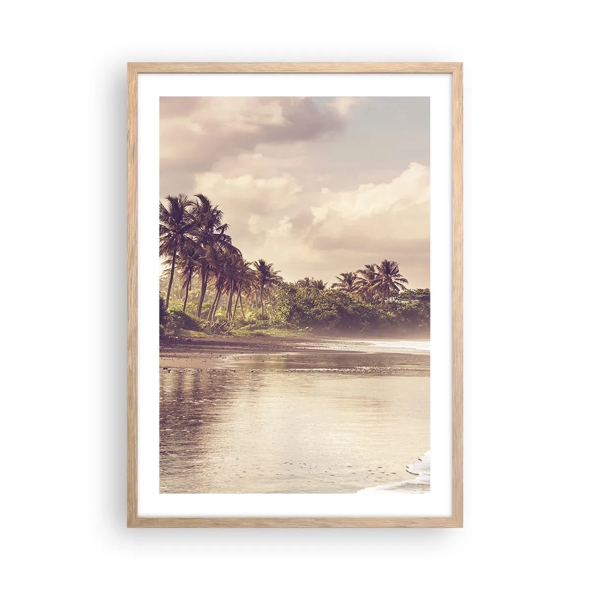 Plakat i ramme af lyst egetræ - Kærtegner bølgerne - 50x70 cm