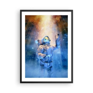 Plakat i sort ramme - Astronaut i lyset af stjerner og galakser i rummet - 50x70cm - Endelig på destinationen - Moderne vægdekoration til stue og soveværelse ARTTOR