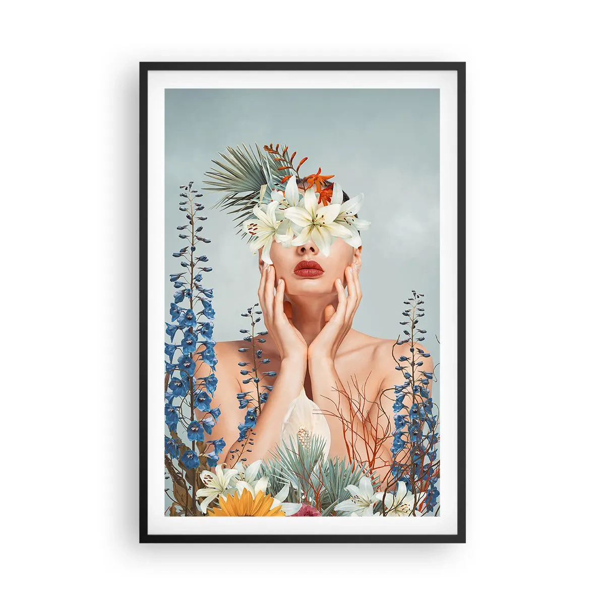 Plakat i sort ramme - Kvinde blomst - 61x91 cm
