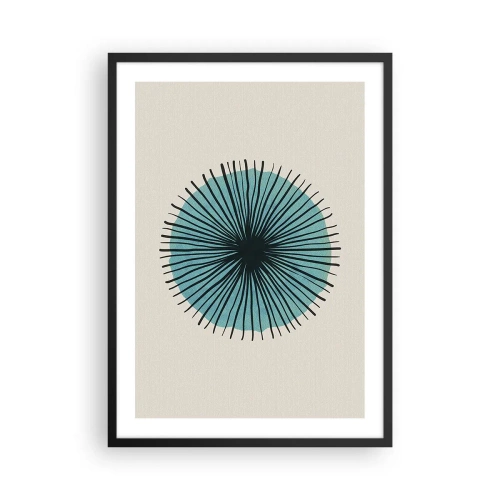 Plakat i sort ramme - Geometrisk mønster i form af en radial cirkel - 50x70cm - Strålende på blå - Moderne vægdekoration til stue og soveværelse ARTTOR