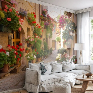 Fototapet Standard Eco - I en strøm af blomster - By, Italien, Smukke Gader - 200x140 cm