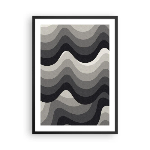 Plakat i sort ramme - Geometriske bølger i nuancer af sort og grå - 50x70cm - Bølge efter bølge - Moderne vægdekoration til stue og soveværelse ARTTOR
