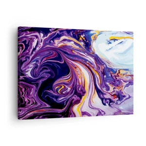 Lærredstryk - Billede på lærred - Et dynamisk abstrakt mønster i lilla og gule nuancer. - 70x50cm - Rummets bøjning i lilla - Moderne vægdekoration til stue og soveværelse ARTTOR