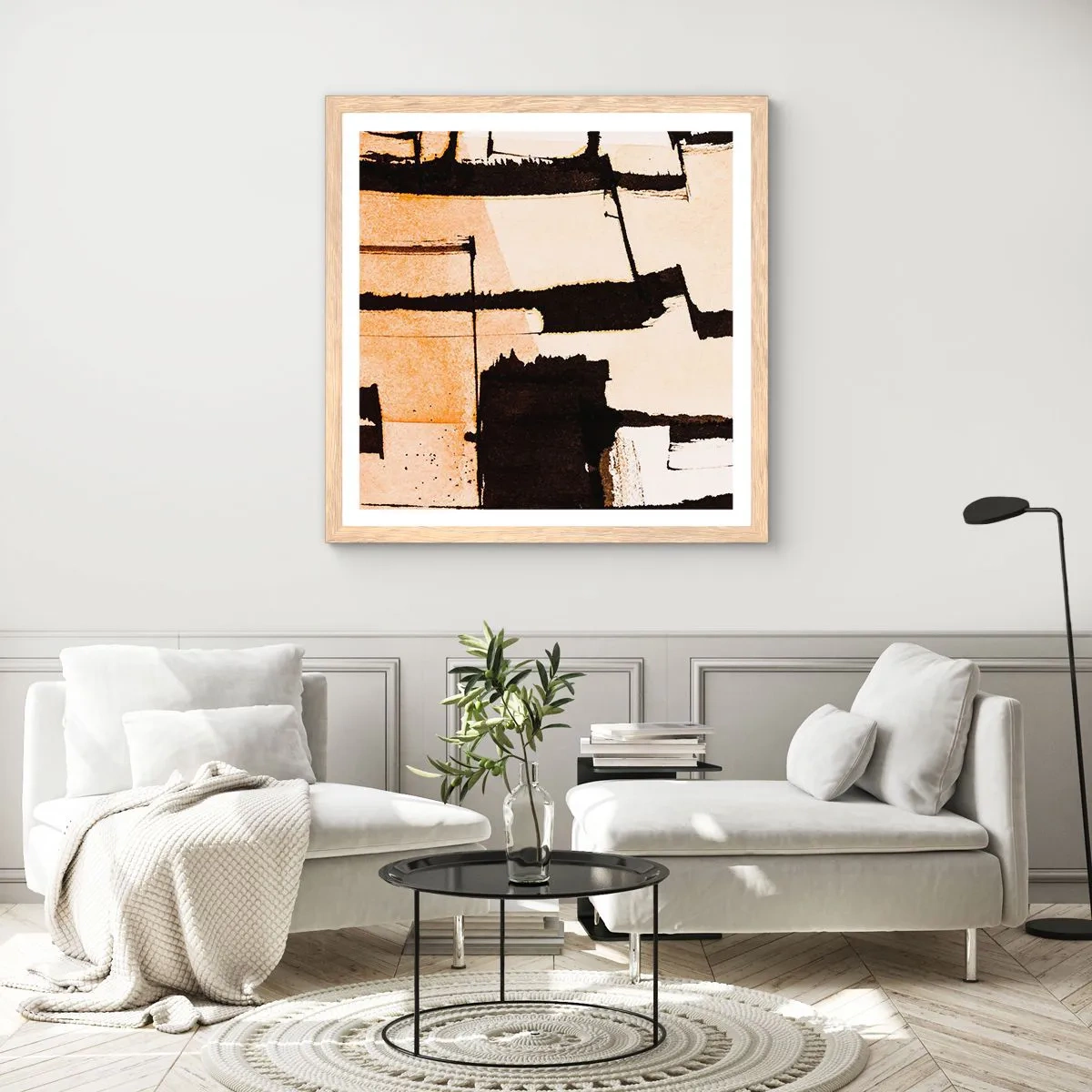 Plakat i ramme af lyst egetræ - Og alligevel orden - 40x40 cm