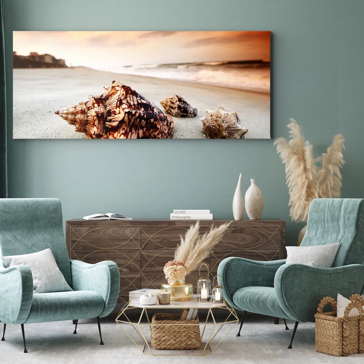 Lærredstryk - Billede på lærred - Bølgebevægelser - 160x50 cm