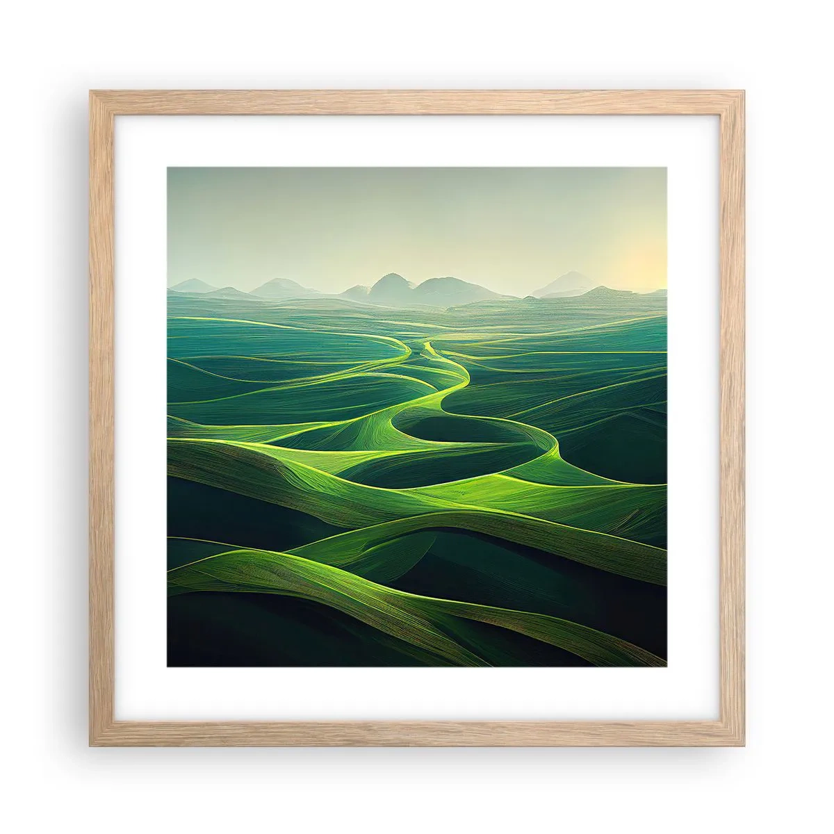 Plakat i ramme af lyst egetræ - I grønne dale - 40x40 cm