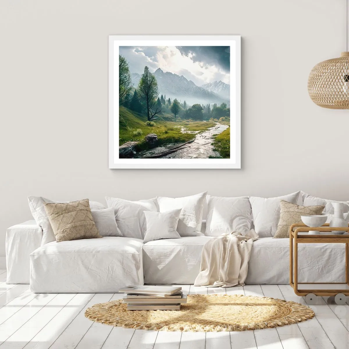 Plakat i hvid ramme - Der og tilbage - 60x60 cm