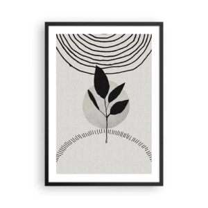 Plakat i sort ramme - Minimalistisk bladillustration med geometriske mønstre - 50x70cm - Komposition: naturens ritualer - Moderne vægdekoration til stue og soveværelse ARTTOR